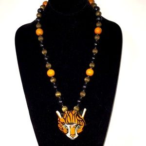 VINTAGE Ceramic Tiger Necklace